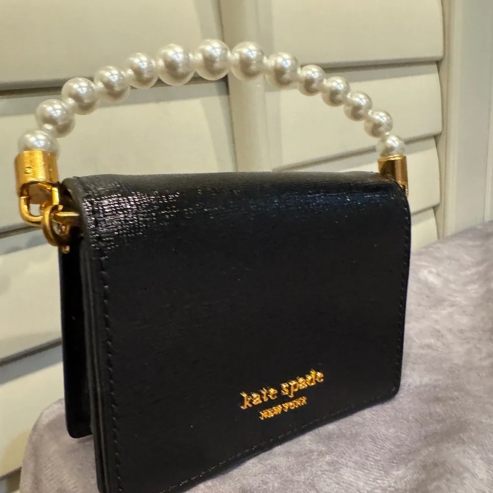 Kate Spade‎ Black Mini Bag with Pearl Handle /Chain NWOT